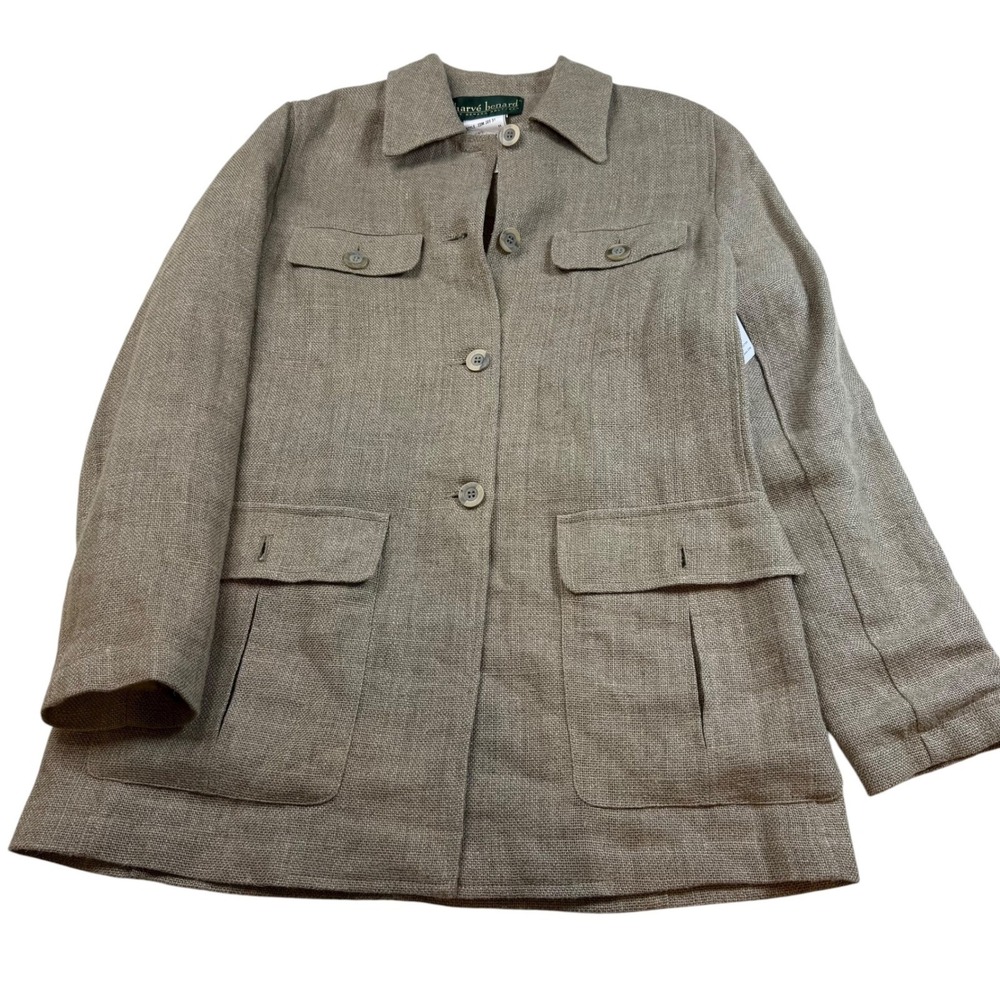 Harve Benard Linen Blend Jacket Blazer Women's 4 Beige‎ Button Front Pockets